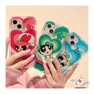 Shockproof AiRbag Phone Case Compatible For iPhone 11 14 13 12 Pro Max XR 7plus 7 8 6 6S Plus X XS MAX Cartoon Cute The Powerpuff Girls Sweet Love Heart Clear Soft TPU Back Cover