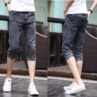 levis 501 original jeans men Seluar jeans 7 mata musim panas lelaki seluar pendek gaya Korea seluar kasual fesyen retro seluar kaki elastik