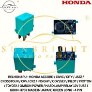 HONDA / PROTON / TOYOTA / HAED LAMP RELAY 12V ( USE ) G8HN-H70 ( MADE IN JAPAN ) GREEN LONG - 4 PIN