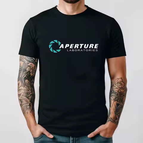 Men's Cotton T-shirt Portal 2 Aperture Laboratories Logo Mens T-shirt Video Game Fan Clothing Shirt 
