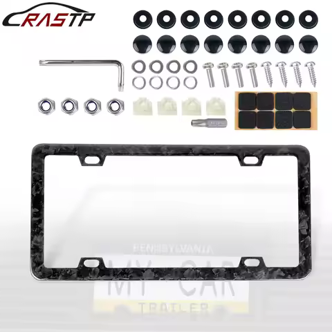 RASTP-100% Real Forged Carbon Fiber License Plate Frame 4 Holes with Screws Caps For US Canada Etc B