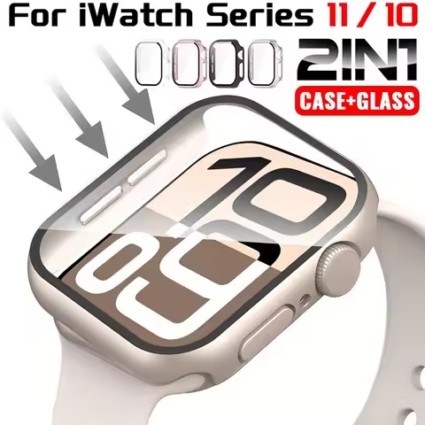 Tempered Glass+PC Case For Apple Watch 10/11 42mm 46mm Cover Accessories HD Screen Protector Watch C
