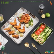 TEAMY Baking Pan, 304 Stainless Steel Rectangle BBQ Tray,  Bakeware Tools Non-stick Cooling Rack Ove