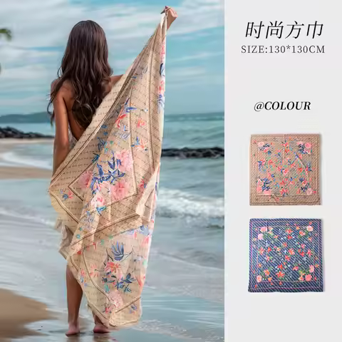Luxury 90x90cm Silk Scarf Floral Tree Shawl, Women's Hijab Pashmina Hair Wrape
