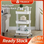 3/4 Tier Trolley Rack Home Storage Rack with Wheels Utility Cart Snack Storage Trolley Handle Basket