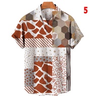 Casual Print Shirts for Men Plus Size Short Sleeves Shirt Summer T Shirt Button Down Lapel Shirt S ~ 5XL