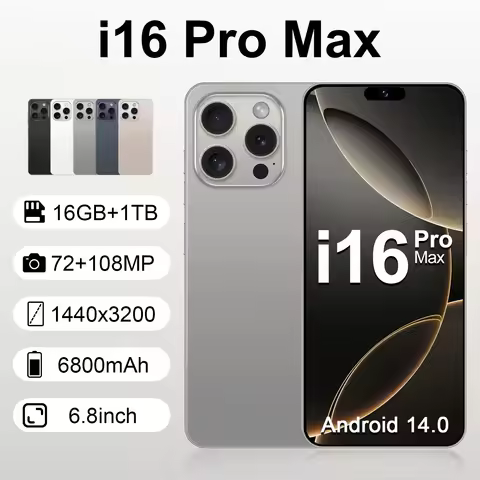 I16 Pro Max 2026 New HOT 6.8inch HD Global Edition Original Smart Dual Card 6800mAh Battery Facial R