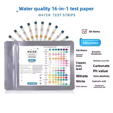 16 in 1 Aquarium Test Strips Freshwater PH Water Quality Test Kit for Fish Tank Ammonia Nitrite Nitr