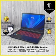 MSI GF63 Thin 11UC-236MY i5-11400H 8GB RAM 512GB SSD Nvidia GeForce RTX 3050 Max-Q Design Laptop Ref