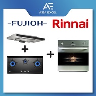 FUJIOH FR-MS2390R 90CM SLIMLINE HOOD + RINNAI RB-3CGN 3 BURNER GAS HOB + RINNAI RBO-7MSO 58L BUILT-I