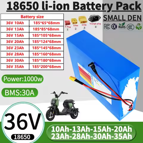 36V 10Ah 13Ah 15Ah 20Ah 23Ah 28Ah 30Ah 35Ah 18650 Lithium battery pack With 30A BMS 1000W For motorc