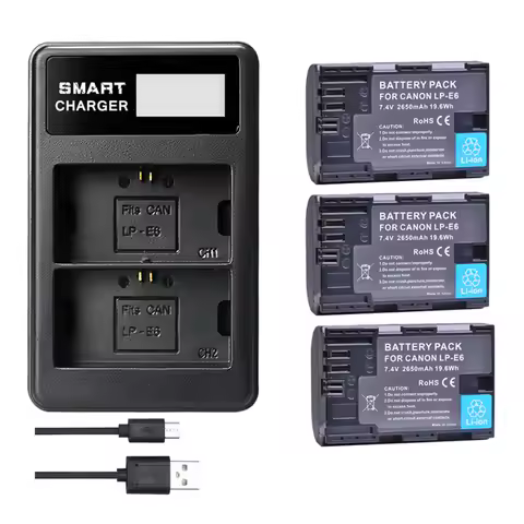 LP E6 LPE6 LP-E6 E6N Battery+LED Dual Charger Kit For Canon EOS 5DS R 5D Mark II 5D Mark III 7D 6D 7