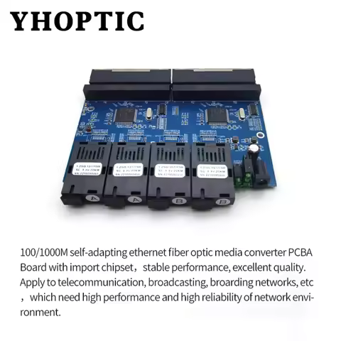 100/1000Mbps PCBA Borad Fiber Optical Converter Switch 4 Fiber Port 8 RJ45 Port Fiber Transceiver Si