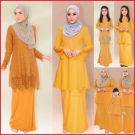 🌹BAJU KURUNG IBU DAN ANAK WARNA GOLD🌹 Koleksi Warna Emas Baju Kurung Lace Plus Size XXS (32)-10XL(60) Muslimah Fesyen Baju Raya 2024 Sedondon Ibu &amp; Anak