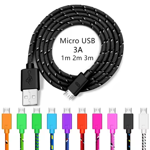 USB A to Micro USB Charging Cable 2A Fast Charger Nylon Braided Data Cord 1M 2M 3M for Android Xiaom