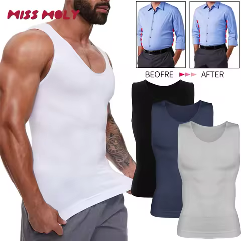 Mens Slimming Body Shaper Compression Tank Top Undershirt Shapewear Flat Belly Fitness Workout Shirt