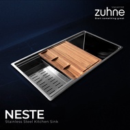 ZUHNE Neste 70cm Kitchen Sink Workstation with Accessories AND Nio Pull Down Mixer Kitchen Basin Tap Set