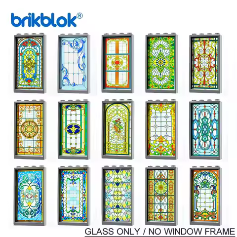 Printed Window Glasses Building Blocks Toys MOC Brick House Decoration 1x4x6 Church City