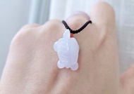 【親翠】天然翡翠 冰牛奶底微粉手工雕 抬頭陸龜 烏龜項鍊