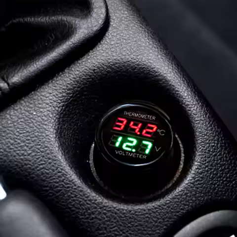 2-in-1 Voltmeter Thermometer Cigarette Lighter 12-24V Temp Volt Tester Multimeter Auto Volt Detector