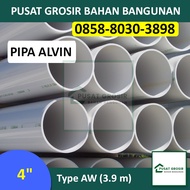 Pipa PVC 4" AW Merek Alvin Pipa Paralon 4inch AW Per Btg (3,9m)