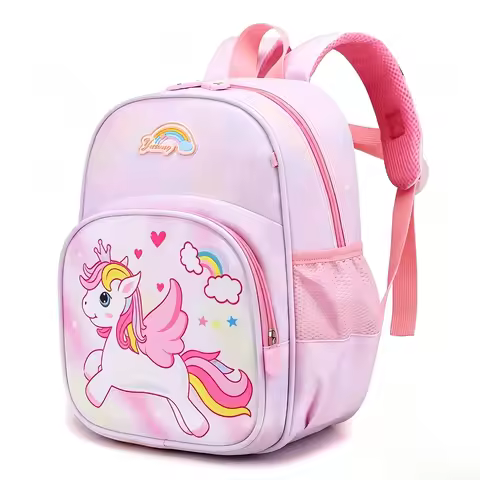 Children's Unicorn Backpack, Travel Backpack, Cute Cartoon Kindergarten Backpack for Girls, Pink and