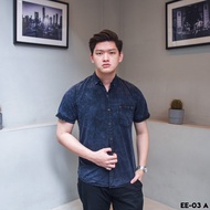 Kemejalaku Short Sleeve Denim Shirt Men Short Jeans Black Gray Washed Ee-03A