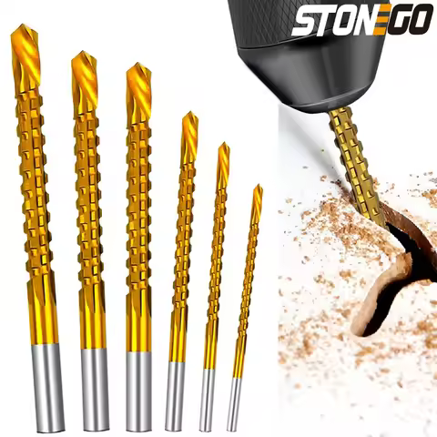 STONEGO 6PCS/Set Titanium Coated Drill Bit Spiral Jagged Saw Drill Bit Composite Drill Bit Twist Dri