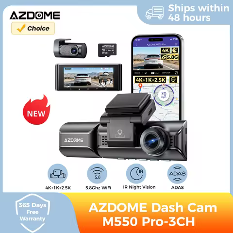 AZDOME M550 Pro 3-Channel Dash Cam 4K+1K+2.5K Car Camera Voice Control Built-in 5.8Ghz WiFi GPS ADAS