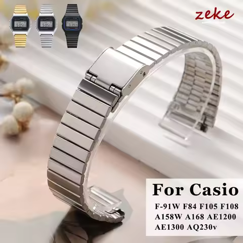 Vintage 18mm 20mm Stainless Steel Strap for CASIO F-91W/A158/A159/A168/A169/B650/AQ230/AE500W Watchb