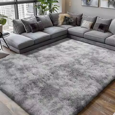 Ultra Soft Shag Area Rug 8x10, Fluffy Carpet for Bedroom Living Room Dorm, Tie-Dye Grey