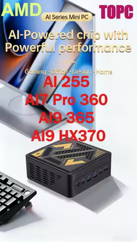 TOPC AMD AI 255 AI7 Pro 360 AI9 365 AI9 HX370 Mini PC DDR5 NVMe SSD WiFi6E BT5.3 Gaming Computer