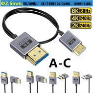 Mini HDMI to HDMI 2.1 Coaxial Cable 8K@60Hz, 90-Degree Right Angle Plug, 2.5mm Ultra‑Slim, 48Gbps, f