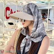 ANEMONE Headscarf Baseball Hat, Korean Style Print Summer Sun Hat, Sweet Cool Wide Brim Hair Scarf N