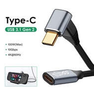 Gold plated HD 4K USB C Extension Cable 100W PD 5A Right Angle Bend 90 Degree Gen 2 USB 3.1 Type C E