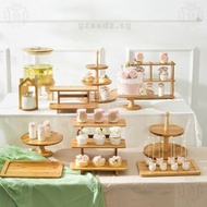 Cold meal tea break table decorations, wooden dessert table, snack and cake tray, buffet display sta