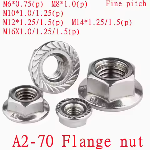 1pc-10PCS DIN6923 Stainless steel Fine thread Flange nut M6*0.75 M8*1.0 M10*1.0/1.25 M12*1.25/1.5 M1