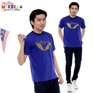 Tshirt Lelaki Men Ekslusif MADEENA S.E Azure Royal BLUE Biru Round Neck Cotton Selesa gold Print Pet