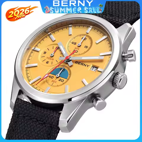 BERNY Chronograph Quartz Men Watch Luminous Miyota OS10 Top Luxury AR Coated Sapphire 5ATM Waterproo