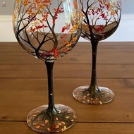Hand Painted Four Seasons Tree Wine Glass Elegant Wide Rim Stemware for Bar Martini Gimlet Pisco Sou
