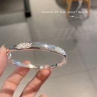 Lotus 9999 Sterling Silver Bracelet Female Glossy Surface Sliding Solid Pure Silver Bracelet Mother 