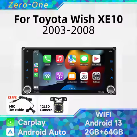 2Din 7" Screen Stereo Wireless Carplay Android Car Multimedia Radio for Toyota Wish XE10 2003-2008 H