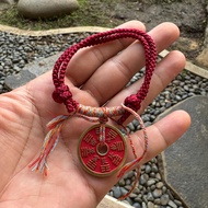 Gelang Tali Anyam Koin Mantra Hoki Merah / Gelang Koin Kuno China Tali Merah / Gelang Tali Merah Gan