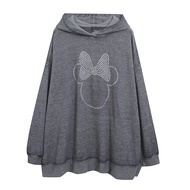 เสื้อสเวตเตอร์มีฮู้ดแบบมีฮู้ดสไตล์อเมริกันไซส์ใหญ่สำหรับผู้หญิง ขนแกะบางลายการ์ตูนประดับเพชร ทรงหลวม