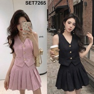[FG] Eunie Tweed Vest w/ Pleated Skort Set Premium Tweed Skirt Vest Set SET726
