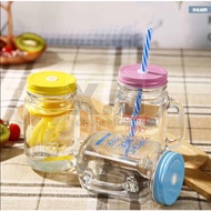 X.G 500ml Colored Mason Jar With Reusable Straw Bottle Glass Mug Emboss Cold Drink Summer Collection