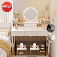 GDeal 100cm Bedroom Dressing Table Vanity Makeup Desk With Round Mirror Light Drawer