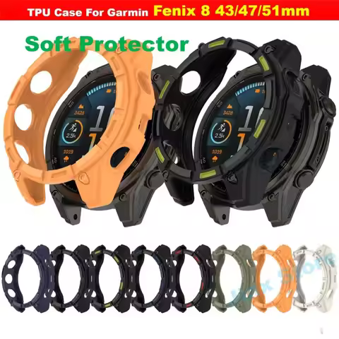 TPU Protective Case for Garmin Fenix 8 43mm 47mm 51mm AMOLED Solar Smart Watch Strap Silicone Cover 