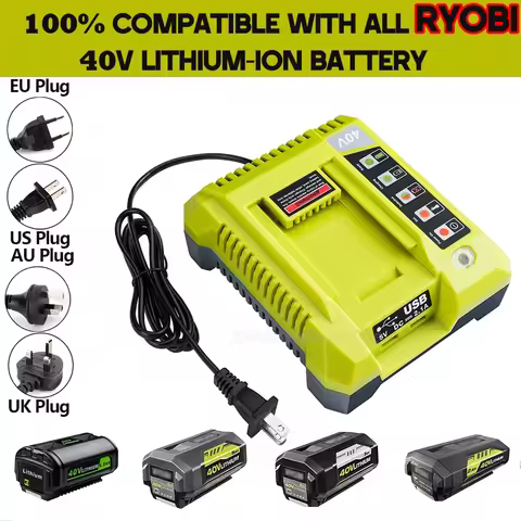 40V Charger for Ryobi Battery OP401 Lithium-ion Battery Charger Compatible With All Ryobi 40V Lithiu