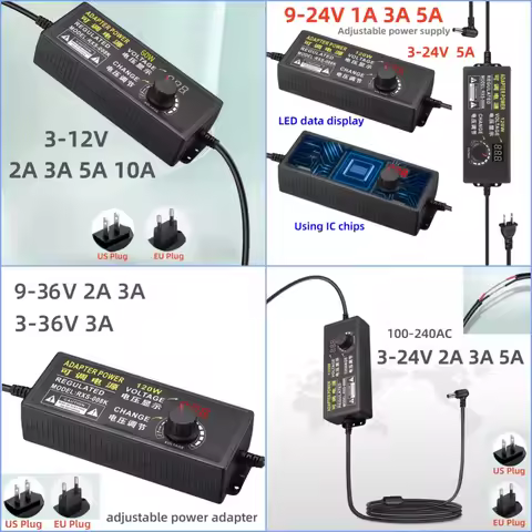 Adjustable Power Supply AC110V-220V To DC 3V 9V 12V 24V 36V Universal Adapter with Display Voltage R